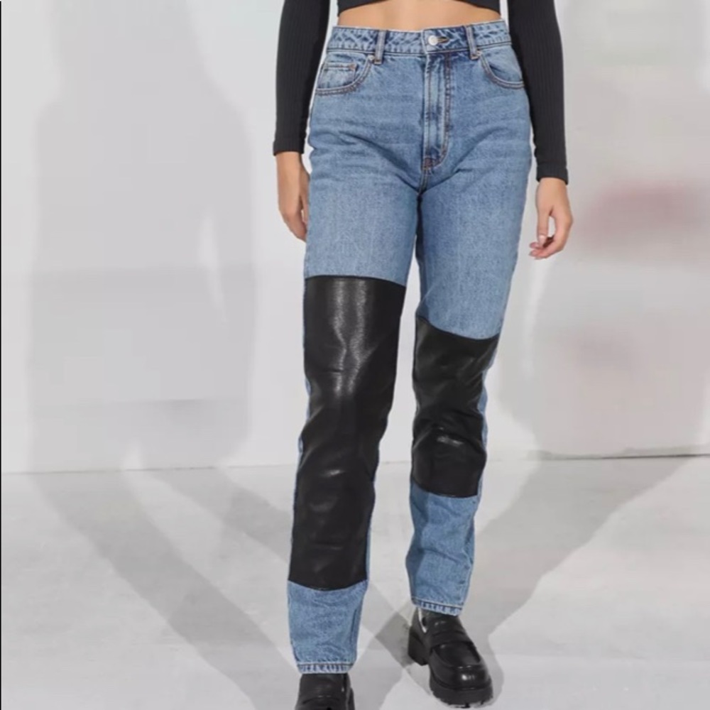 BDG leather patch mom jean